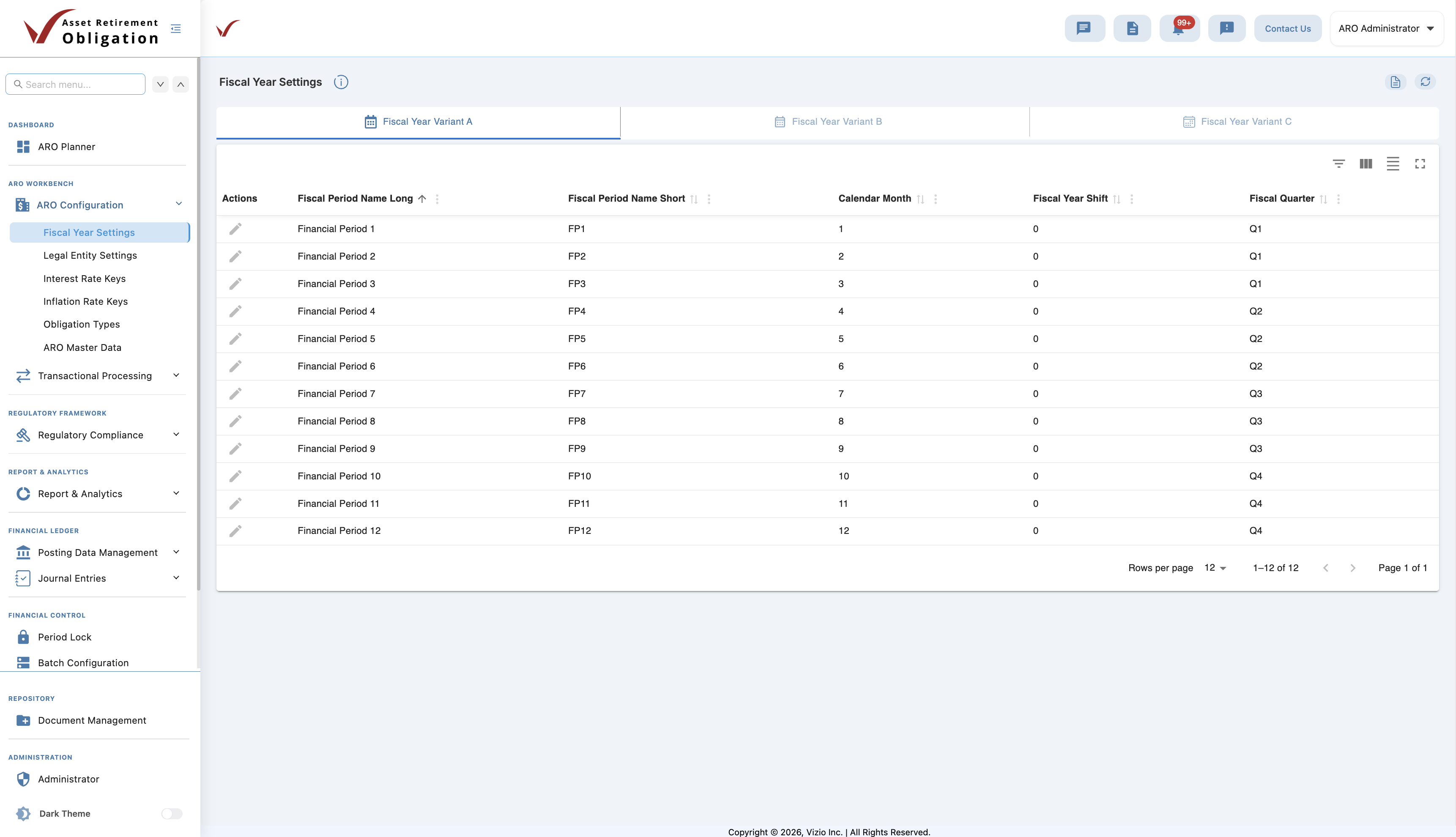 ARO Configuration Screen